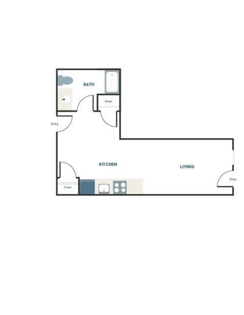 Floor plan for studio, 1 bath, 414 sqft